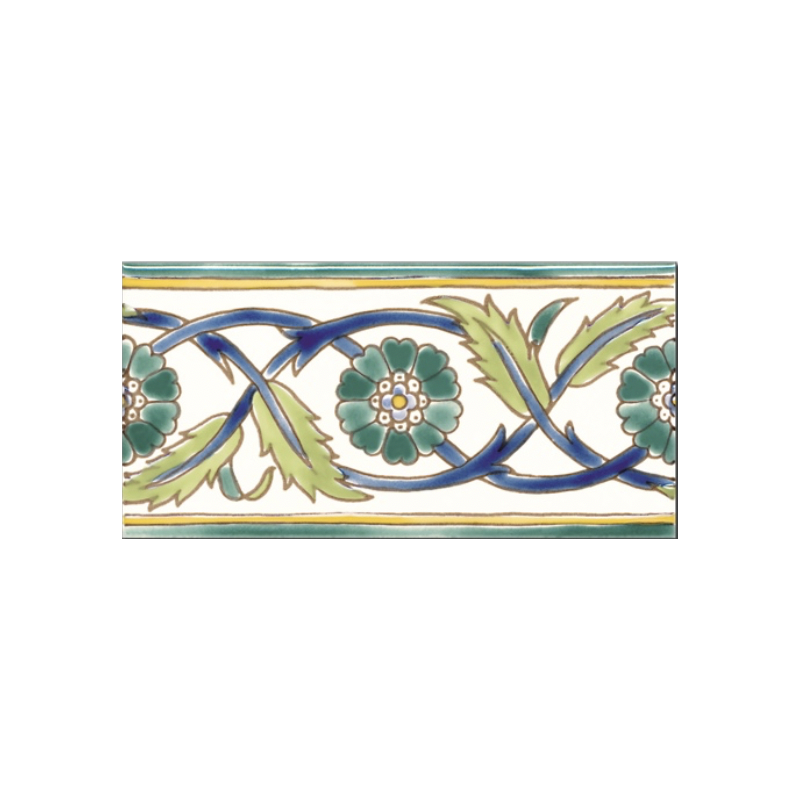 Frise brillante décorée 10x20x0.8cm peinte à la main, Dif palmyre vert Frise brillante décorée 10x20x0.8cm peinte à la main, Dif palmyre vert