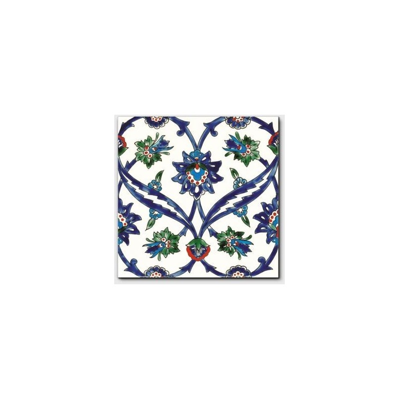 Carrelage peint à la main oriental décor DIF izmir bleu sur fond ivoire 20x20x0.8cm Carrelage peint à la main oriental décor DIF izmir bleu sur fond ivoire 20x20x0.8cm