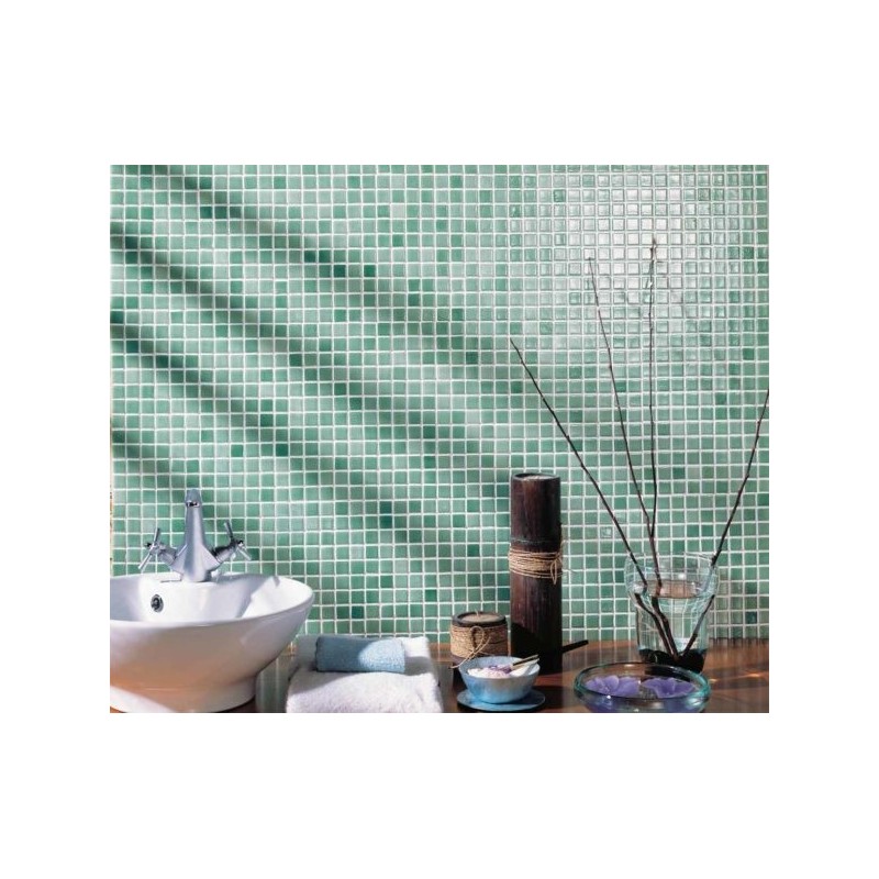 Emaux de verre vert clair nuancé salle de bain mosaique piscine moxbr-3001 2.5x2.5x0.4cm sur trame.
