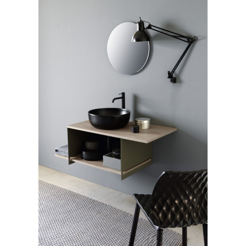 Meuble console de salle de bain métal noir NROP et bois 88 90x50cm avec une vasque scaxglam noir 35 D:39cm scaxslide4