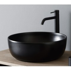 Meuble console de salle de bain métal noir NROP et bois 88 90x50cm avec une vasque scarglam noir 35 D:39cm scarslide