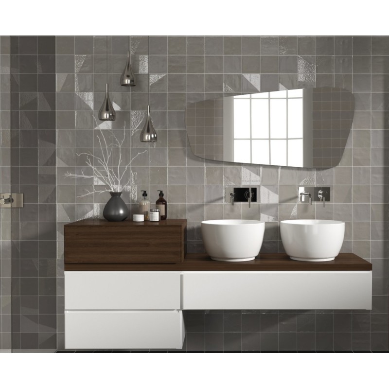 Carrelage bosselé gris mat et brillant 13.8x13.8cm contemporain sol et mur apegdrop grey