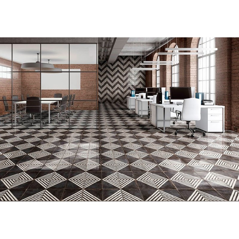 Carrelage noir et blanc brillant sol et mur décoré carré 22.5x22.5cm natuctempo road caviar Carrelage noir et blanc brillant sol et mur décoré carré 22.5x22.5cm natuctempo road caviar