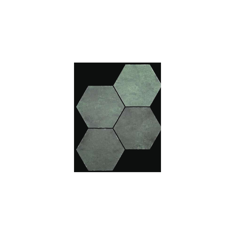 Carrelage hexagone imitation beton vert dénuancé mat 23x27cm,  duresix saona esmeralda antidérapant R10
