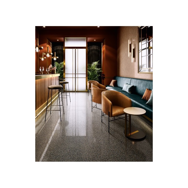 Carrelage effet terrazzo et granito, restaurant, XXL120x120cm rectifié, santanewdeco dark poli brillant Carrelage effet terrazzo et granito, restaurant, XXL120x120cm rectifié, santanewdeco dark poli brillant