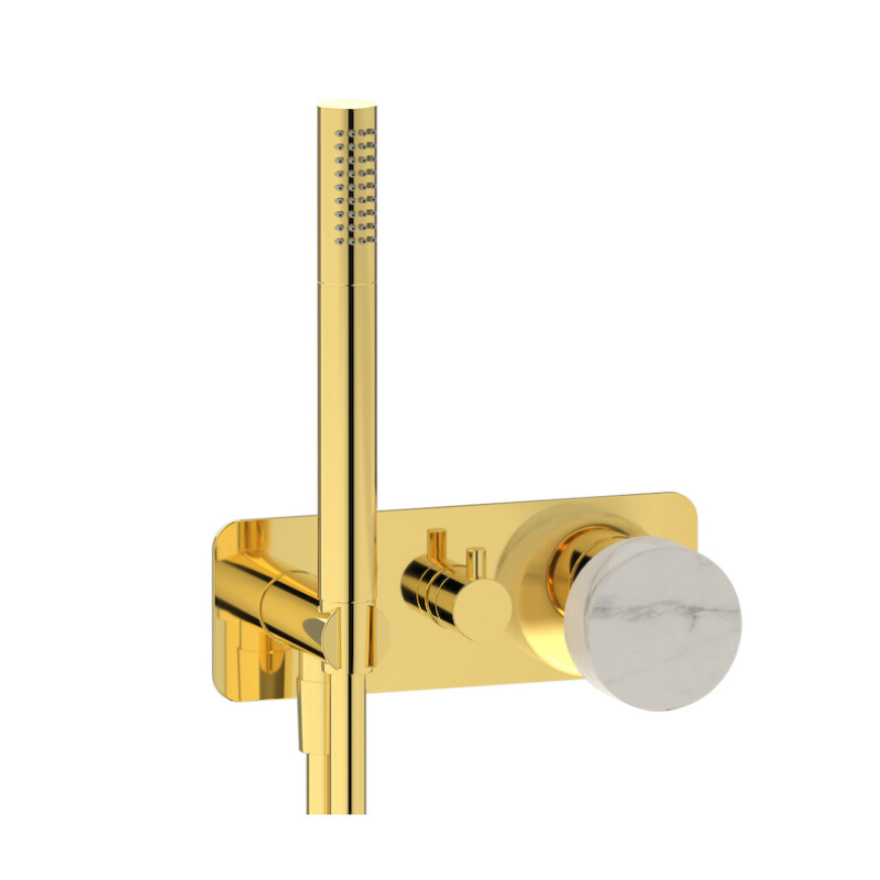 Mitigeur encastré 3 voies avec douchette, marbre blanc: chromé, blanc mat, noir mat, or, or rose, nickel brossé IM314 Mitigeur encastré 3 voies avec douchette, marbre blanc: chromé, blanc mat, noir mat, or, or rose, nickel brossé IM314