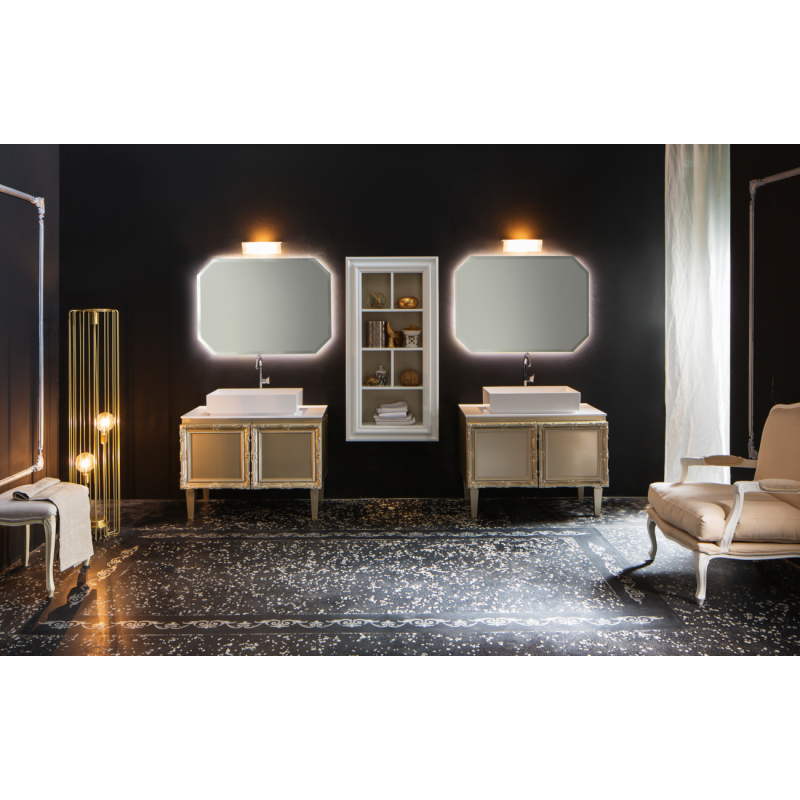 Deux meubles de salle de bain de style art-déco, rétro beige chambagne mat avec armoire et miroir compx DH15 Deux meubles de salle de bain de style art-déco, rétro beige chambagne mat avec armoire et miroir compx DH15