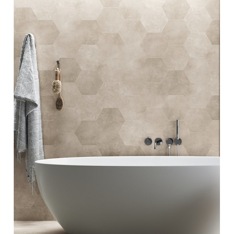 Carrelage hexagonal taupe apegwork taupe en grès cérame émaillé imitation ciment 21x18,2cm Carrelage hexagonal taupe apegwork taupe en grès cérame émaillé imitation ciment 21x18,2cm