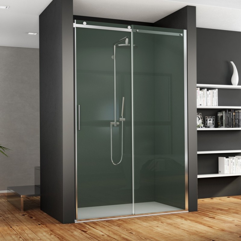 Paroi de douche fixe + coulissant verre, transparent, droit, montant INOX brillant, hauteur 200cm megxaxer P1S Paroi de douche fixe + coulissant verre, transparent, droit, montant INOX brillant, hauteur 200cm megxaxer P1S