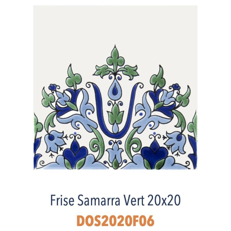 Frise émaillé peint à la main décor orient sur fond blanc Dif samarra vert 20x20x0.8cm Frise émaillé peint à la main décor orient sur fond blanc Dif samarra vert 20x20x0.8cm