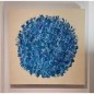 Peinture contemporaine, tableau moderne abstrait, acrylique sur toile 100x100cm, big bang bleu moyen sur fond ivoire