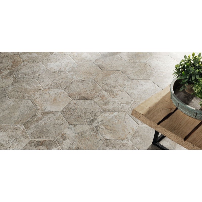 Carrelage hexagonal imitation pierre ancienne 28.5x33cm, realblur gris Carrelage hexagonal imitation pierre ancienne 28.5x33cm, realblur gris