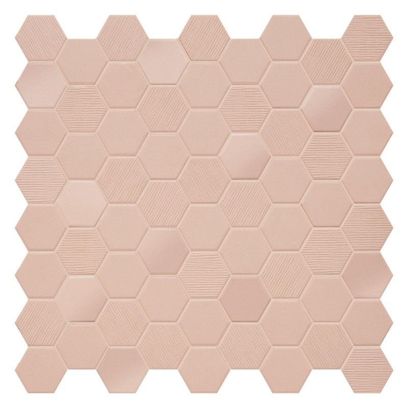 Mini tomette mosaique hexagone rose mat sol et mur effet tissu 4.3x3.8cm sur trame 31.6x31.6cm terx hexamix rosy Mini tomette mosaique hexagone rose mat sol et mur effet tissu 4.3x3.8cm sur trame 31.6x31.6cm terx hexamix rosy