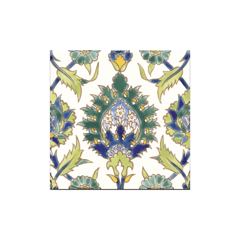 Carrelage décor oriental peint à la main brillant 20x20x0.8cm Dif palmyre vert sur fond ivoire Carrelage décor oriental peint à la main brillant 20x20x0.8cm Dif palmyre vert sur fond ivoire
