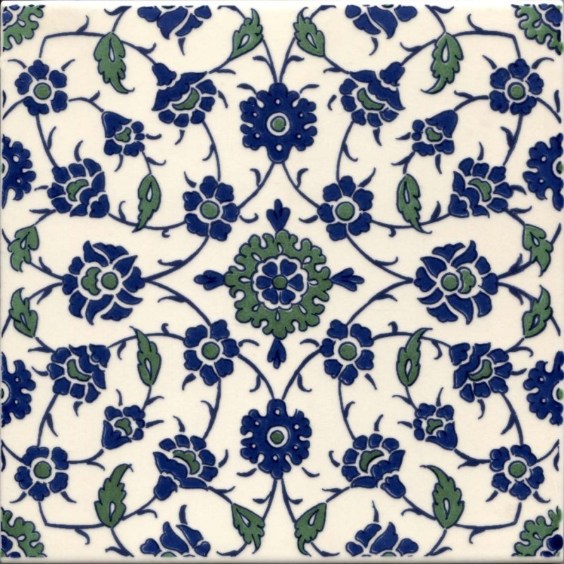 Carrelage décoré Dif narmin sur fond ivoire brillant 20x20x0.7cm de tradition Carrelage décoré Dif narmin sur fond ivoire brillant 20x20x0.7cm de tradition