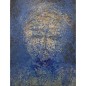 Tableau moderne, peinture contemporaine figurative, acrylique sur toile 116x89cm représentant une tête bleue