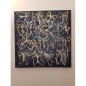 Peinture contemporaine, tableau moderne figuratif, acrylique sur toile 100x100cm intitulée: papillons blancs et dorés.