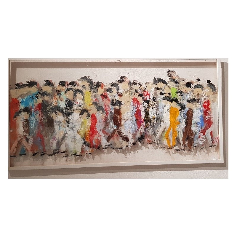 Peinture contemporaine, tableau moderne figuratif, acrylique sur plexiglass 102x52cm représentant des HQM.