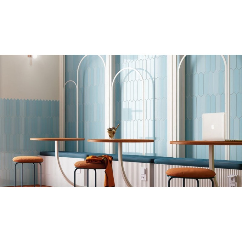 Carrelage navette plat contemporain bleu clair brillant uni mur 5x25x0.9cm, eqxarrow caribbean blue 25832 Carrelage navette plat contemporain bleu clair brillant uni mur 5x25x0.9cm, eqxarrow caribbean blue 25832